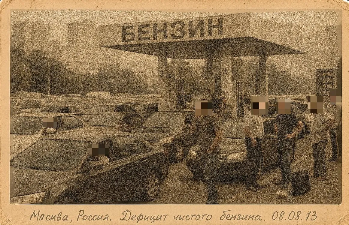 Москва, дефицит чистого бензина, 08.08.2013. Заправка на Варшавском шоссе. Сотни машин в очереди.